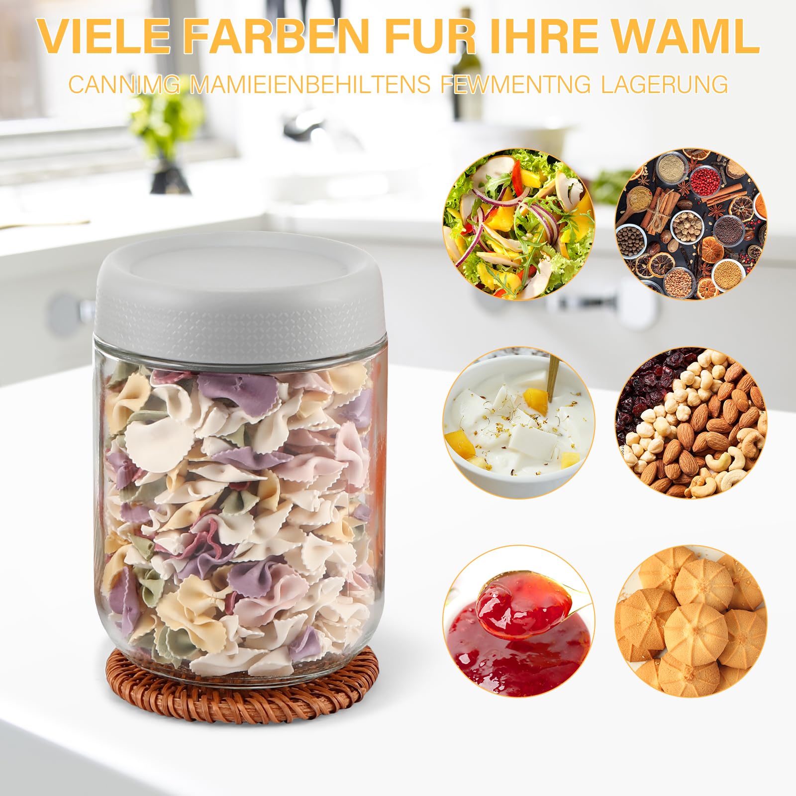 Aevcvok 6 Overnight Oats Jar, 300ml Barattoli Vetro con Coperchi, Meal Prep Contenitori Vetro per Alimenti, Vasetti per Yogurt, Budini, Smoothie, Avena, Insalate
