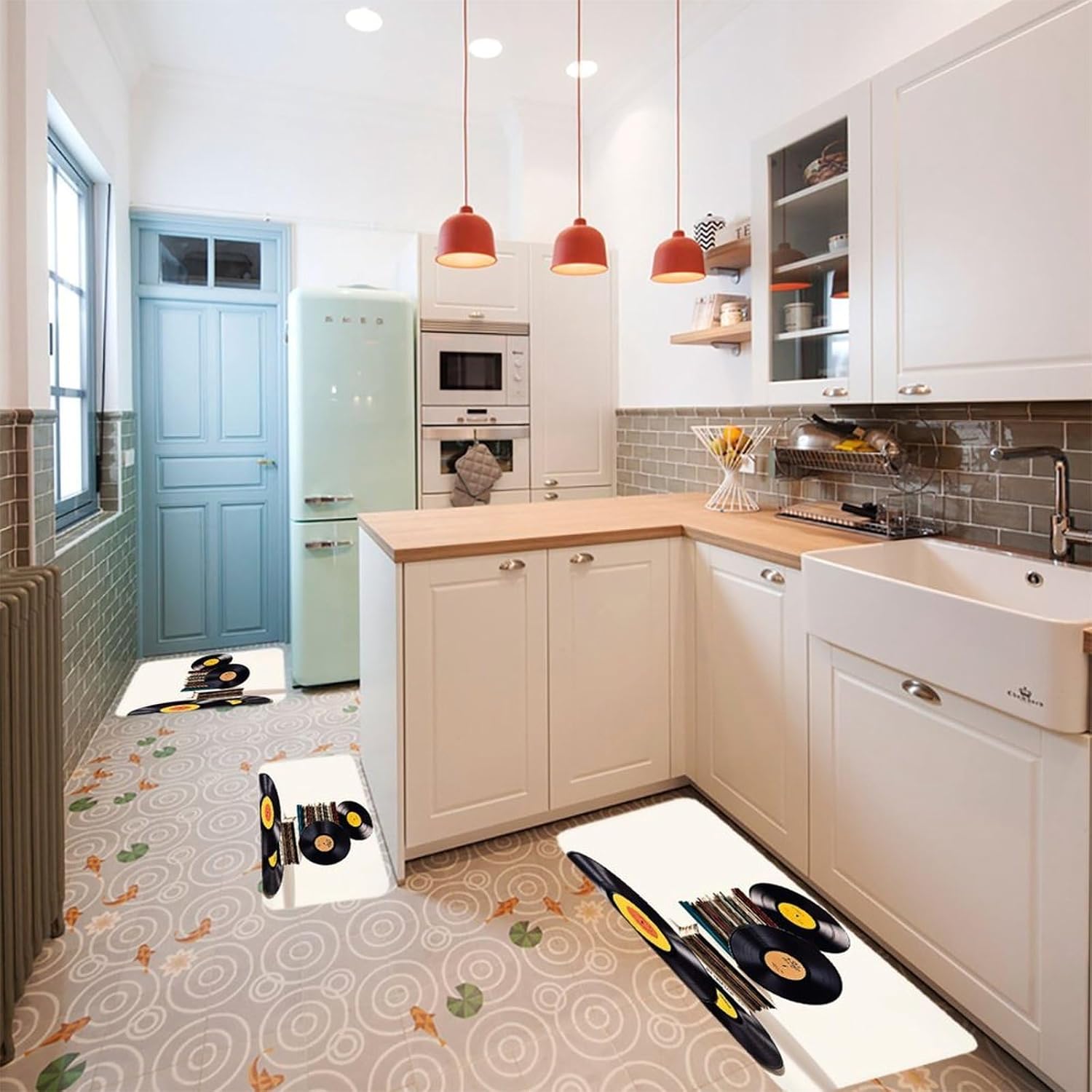 Vinyl Records and Tapes Kitchen Mats for Floor 3PCS Waterproof Low-Profile Kitchen Rugs Floor Mat Non Slip Anti Fatigue Mats Comfort Standing Mat Runner Rug Area Rug 6"x24"+20"x31"+17"x47"
