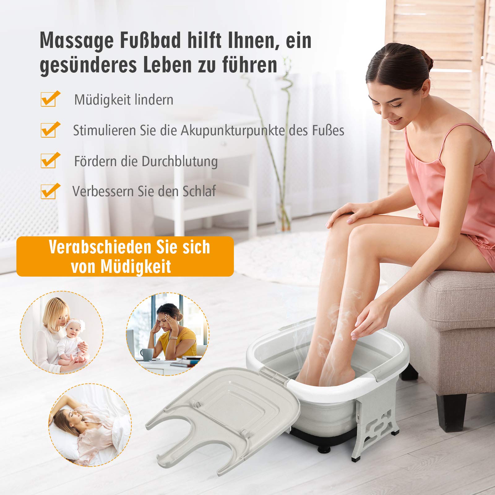 COSTWAY Fußbad Massagegerät klappbar, Elektrische Fußbadewanne Heizung Shiatsu Rollen Fußmassage Spa / 10-60min Timer / 36-48℃ / 500W / Fernbedienung (Grau)