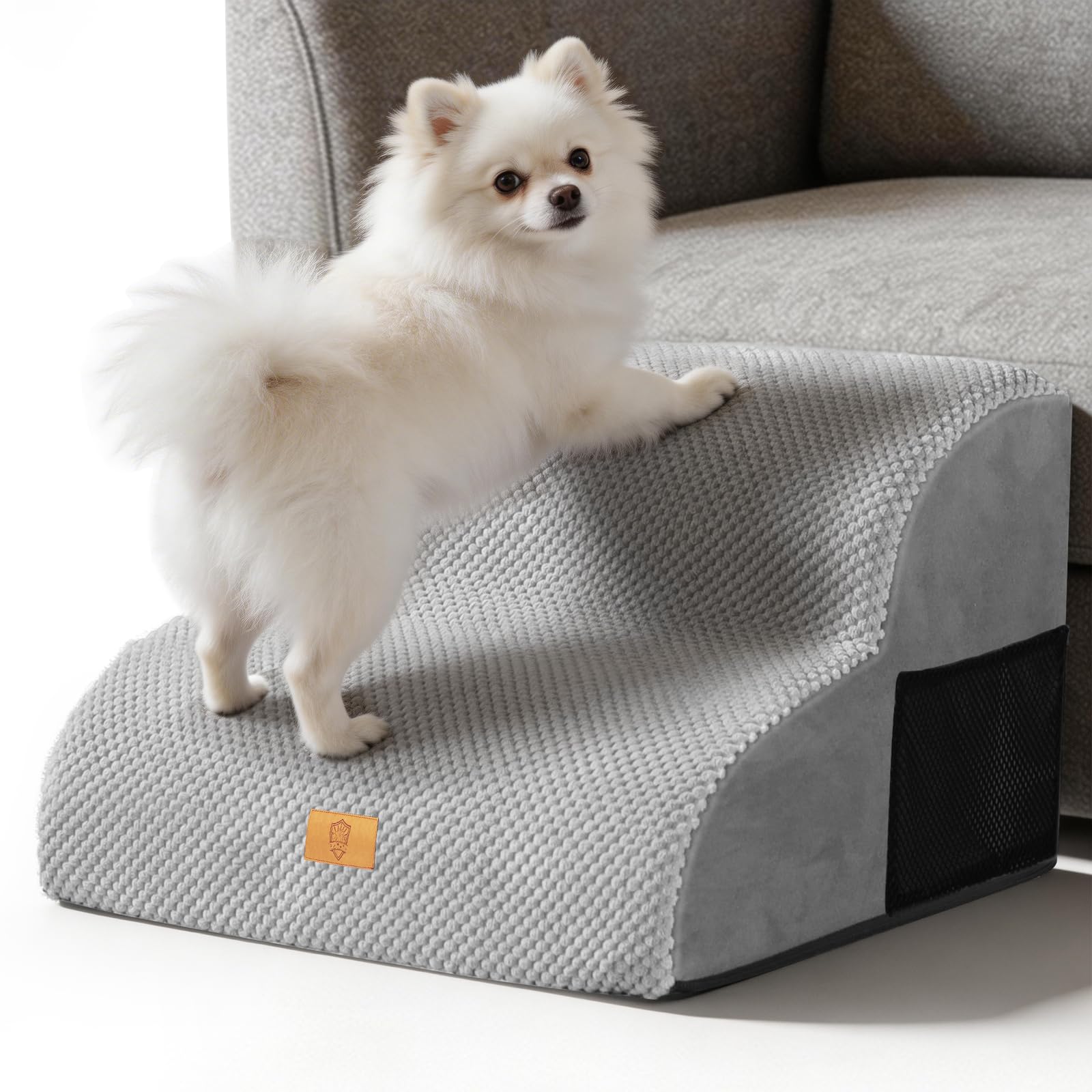 Thihome Escalones para Perros, Escalera Mascotas de Espuma 2 Escalones, Rampa para Perros con Funda Extraíble y Lavable, Escalera Perro para Sofá o Cama, 40x30x40cm, Gris