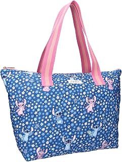 Vadobag Disney Lilo y Stitch y Angel Famous Floral – Bolsa grande Shopper Shopping Bag – Dimensiones 48 x 32 x 14 cm – Color azul, turquesa
