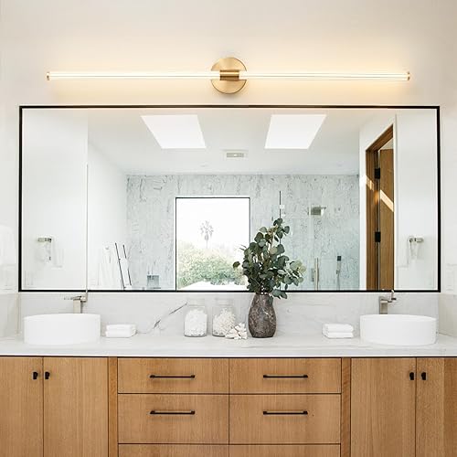 Miniatura 7 de Gednbo Luces LED regulables doradas para tocador de baño, iluminación completa de 360, lámparas de baño sobre espejo de 49 pulgadas, aplique de