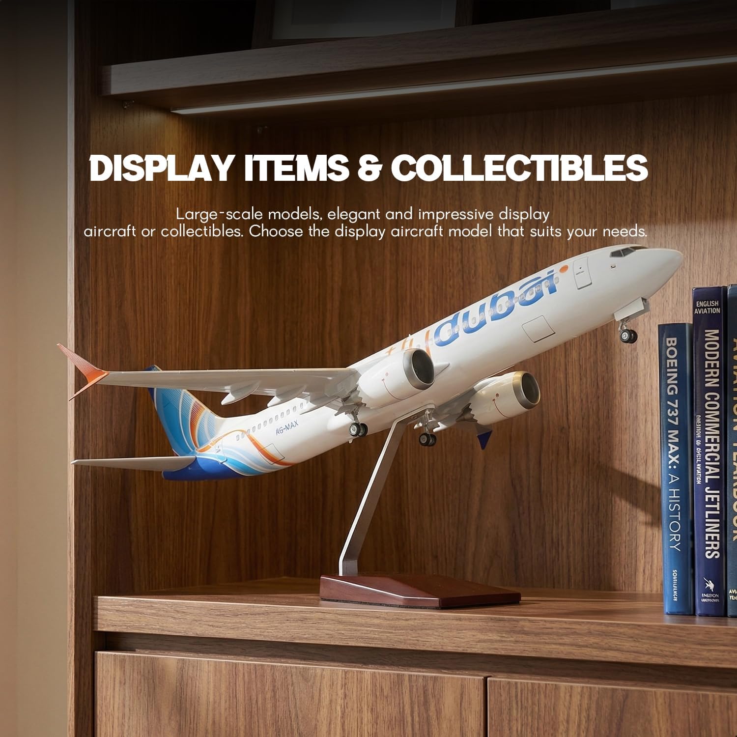 1/85 Large Scale Compatible for Dubai 737 Airplane Model with Stand (17-inch L) for Boeing 787 Resin Airplane Model for Adult Aviation Souvenir Plane Gift, Home or Office Desktop Decor