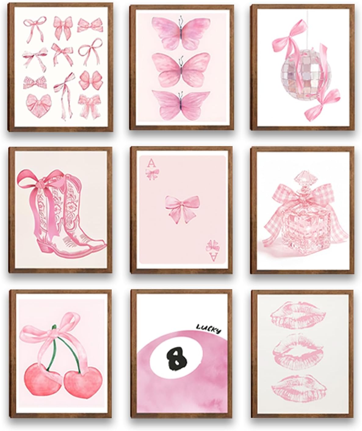 pink Makeup Kiss perfume butterfly Wall Art girls preppy Canvas Wall Decor Western Cowgirl Boot Bows disco Cherry 8 Ball Ace Card Posters for College Apartment Living Room Home Decor 8x10in Unframed