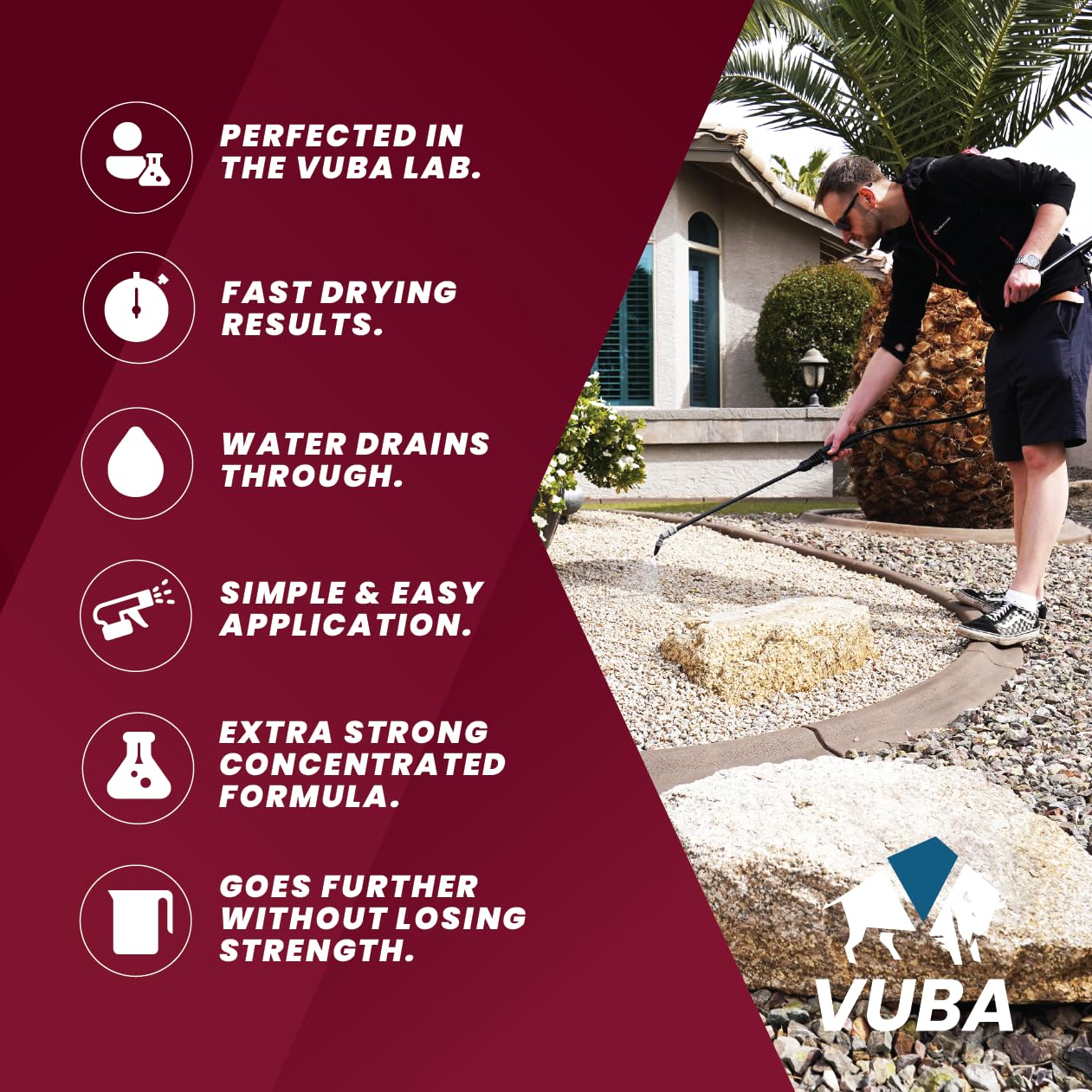 Vuba Easihold Colle concentrée pour roches 2 L – Colle pour pierre, technologie Dual Bond Mix 2:1 avec eau, stabilisateur de gravier pour aménagement paysager, allées, terrasses et bordures