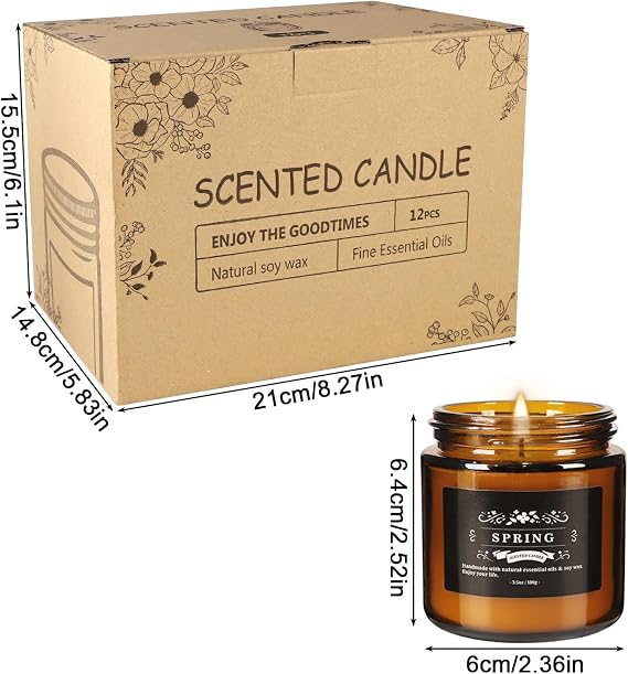 Scented Candle Set 12 Pack, Candle for Home Scented, Odor Eliminating, Stress Relief, Long Lasting Soy Wax Gift Set