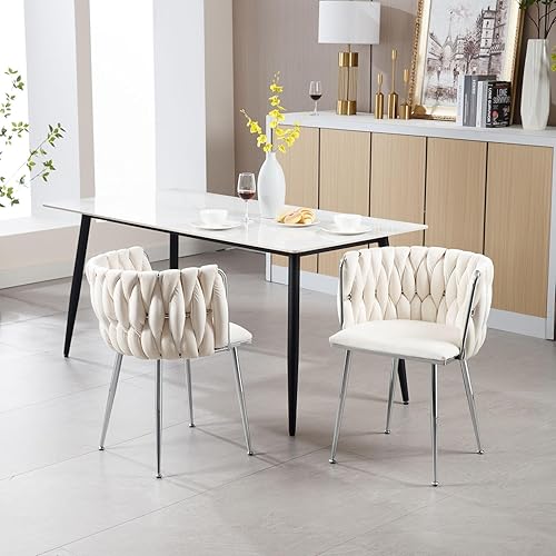 Miniatura 10 de Velvet Dining Chairs Set of 2,Woven Upholstered Living Room Chairs,Modern Kitchen & Dining Room Chairs,Leisure Accent Chairs with Silver Metal