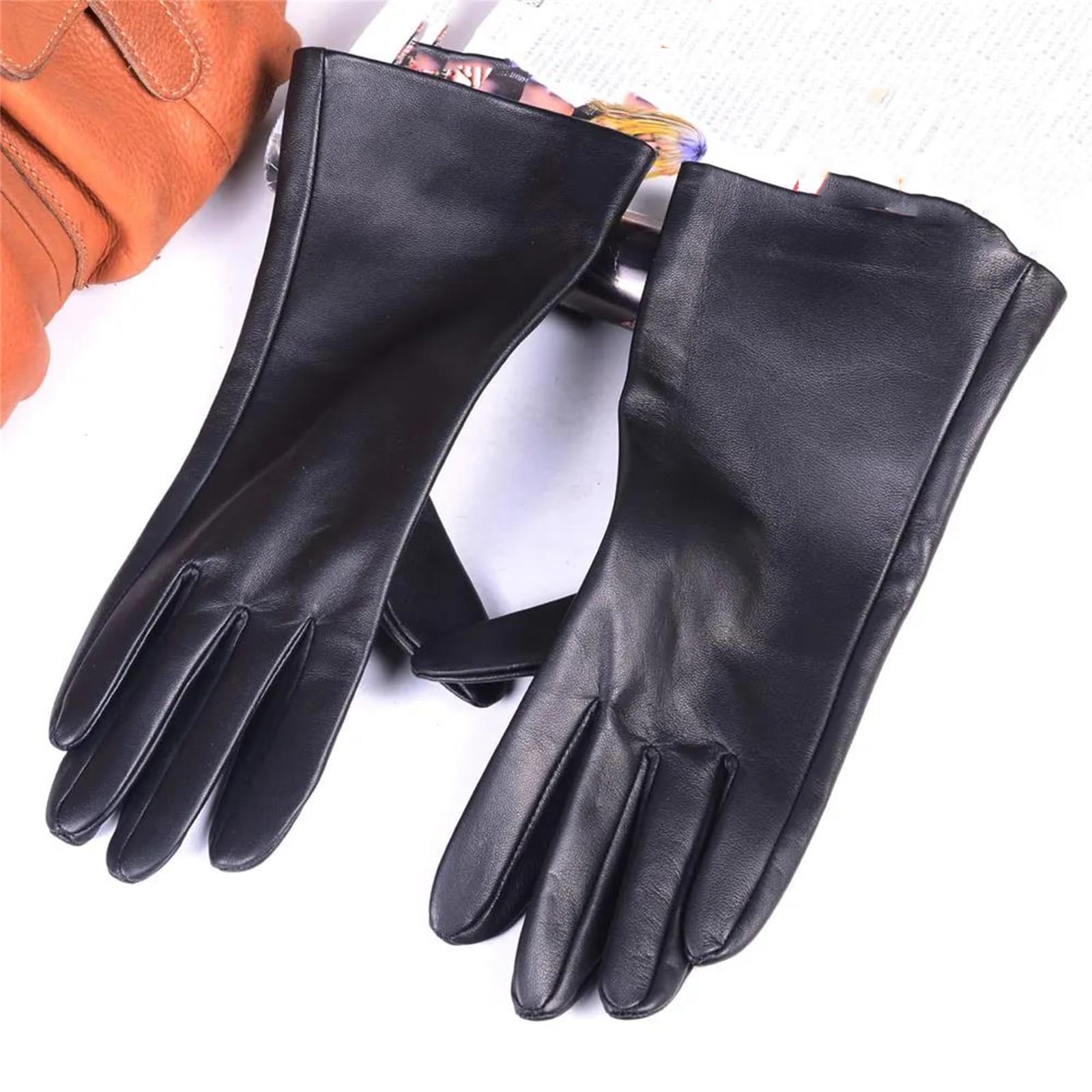 Guantes largos de piel auténtica para hombre, longitud al codo, sin forro, militares, para montar en motocicleta