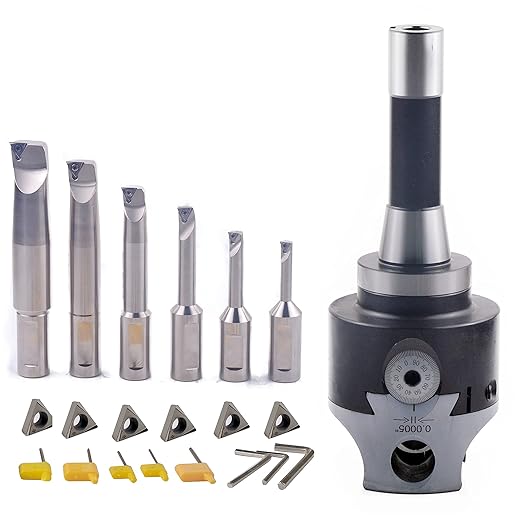 R8 Boring Head 2Inch and 1/2 Shank Boring Bar 6pcs Set (Inserts Included) 1/2" - 4"