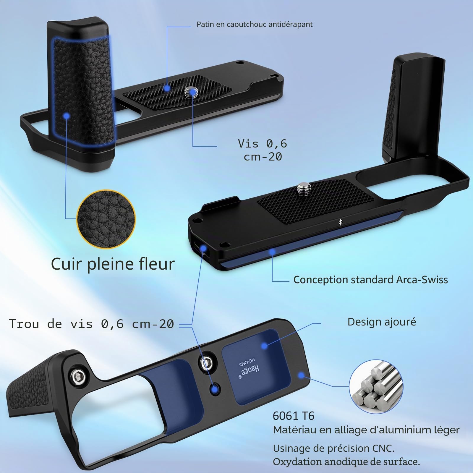 Haoge OM3 Support pour appareil photo OM SYSTEM OM-3 Compatible avec Arca Swiss Kirk RRS Quick Release Plate HG-OM3