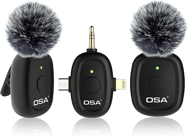 Wireless Lavalier Microphone for iPhone, iPad, Android and Camera, 3 in 1 Mini Microphone with Noise Reduction Plug and Play, Clip on Mic for Video Recording, TikTok, YouTube, Vlog, Podcast