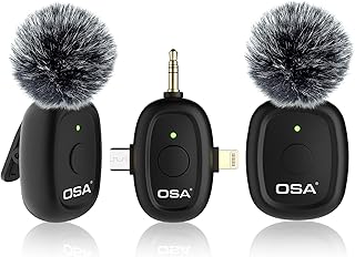 OSA 3 in 1 Wireless Microphone for Camera, iOS, Android and Laptop, 8H Long Working Time Lapel Mic with Noise Reduction fo…