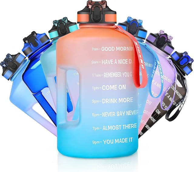 SLUXKE 3.78L/2.2L Water Bottle Motivational Sports Water Bottle with Time Marker, BPA Free, Leakproof, Resuable Large Fitness Water Jug for Gym, Training, Hiking, Travel, Office,School