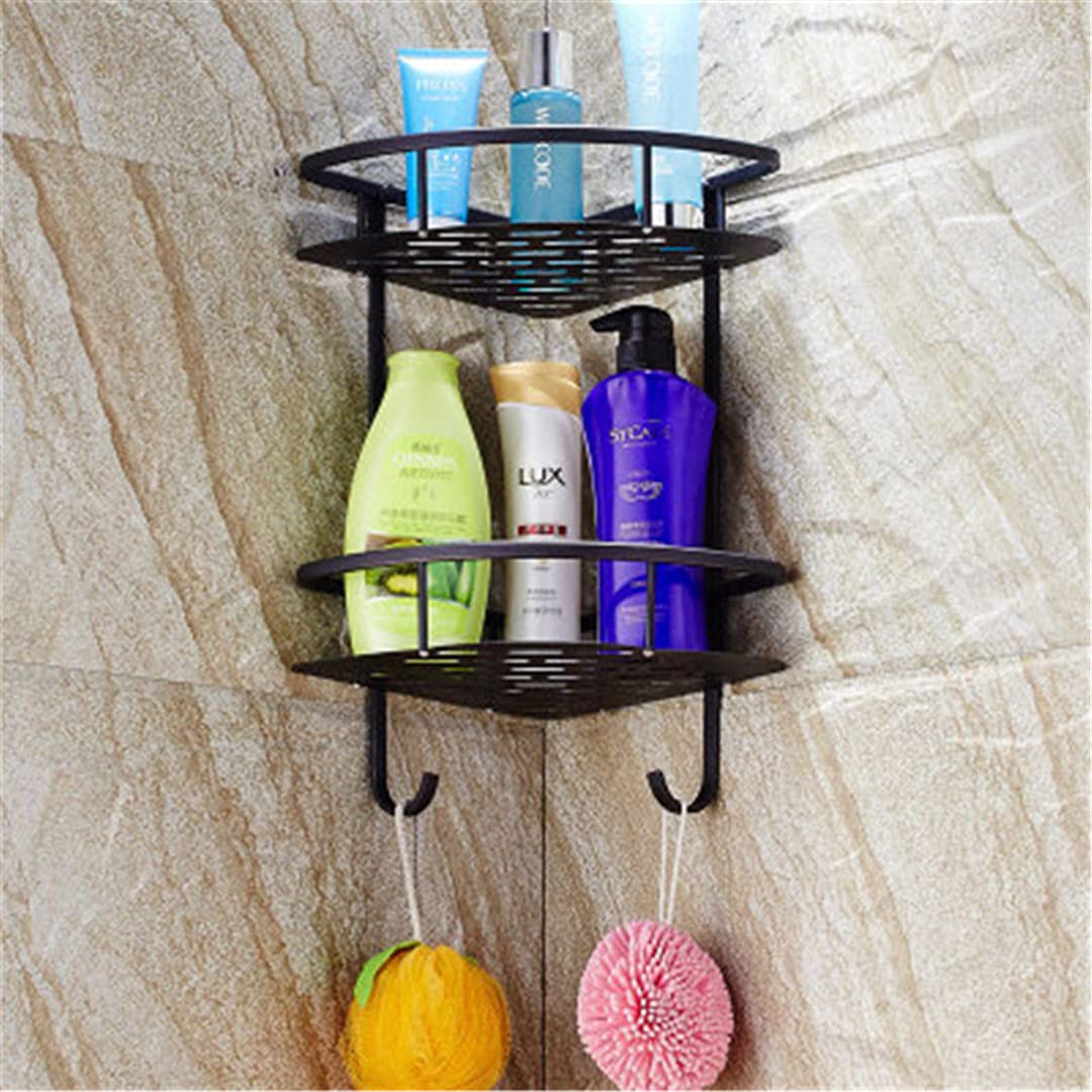 Bathroom Shelves Copper Dual Tiers Corner Shelf Shower Caddy Storage Shampoo Basket Wall Kitchen Corner Sticky Holder dual