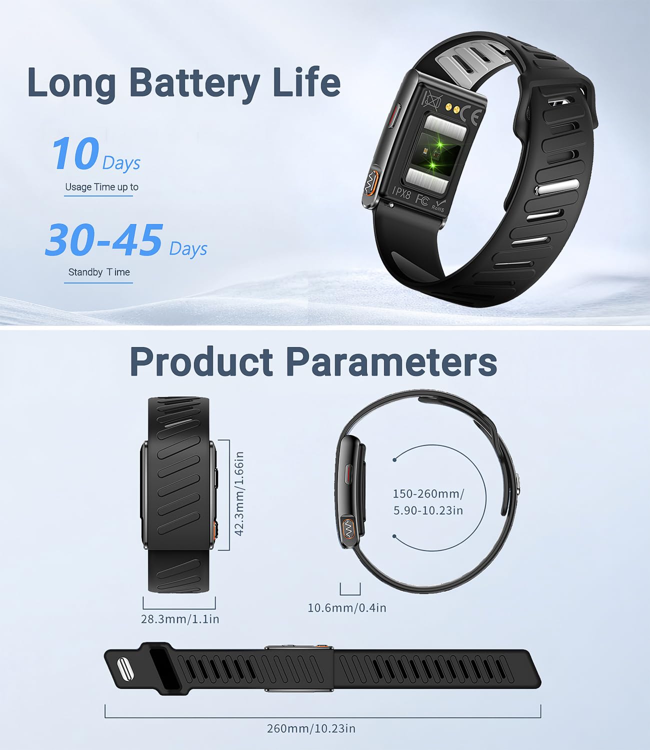 Smart Band, Fitness-Tracker mit EKG, HRV, SpO2, Schlafüberwachung, Pulsmessung, Schrittzähler Armband mit Temperaturmessung, 100+ Sportmodi, 3ATM wasserdicht, Fitness Armband kompatibel Android iOS