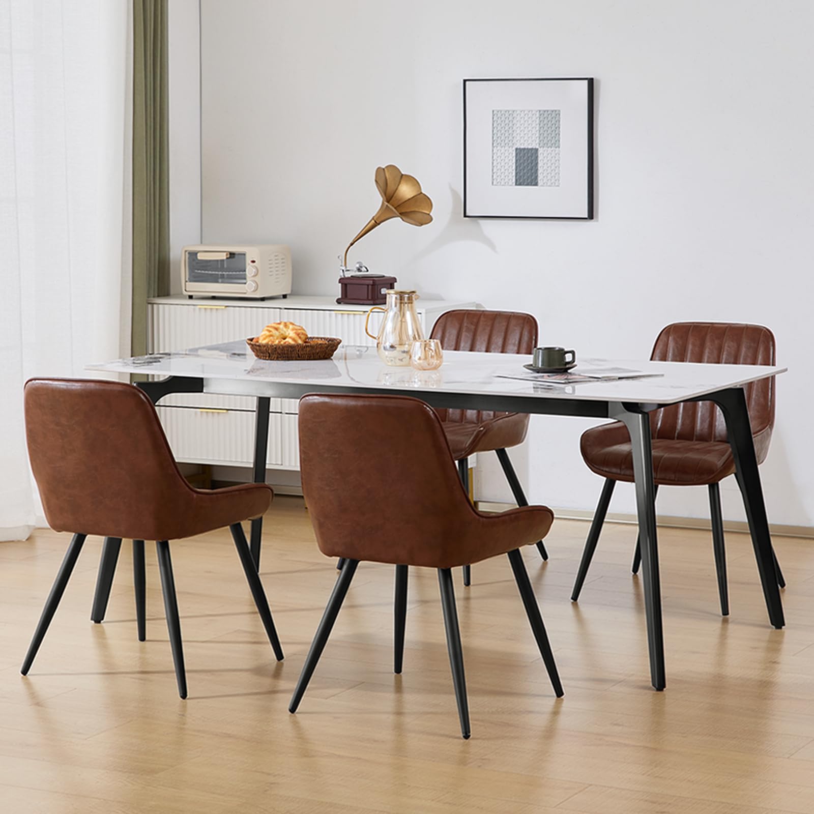 Lestarain Esszimmerstühle 2er Set, für Esszimmer Wohnzimmer Küche, Retro Küchenstühle gepolstert, Sitzfläche aus Kunstleder, mit Metallbeine, bis 150 kg belastbar, Braun