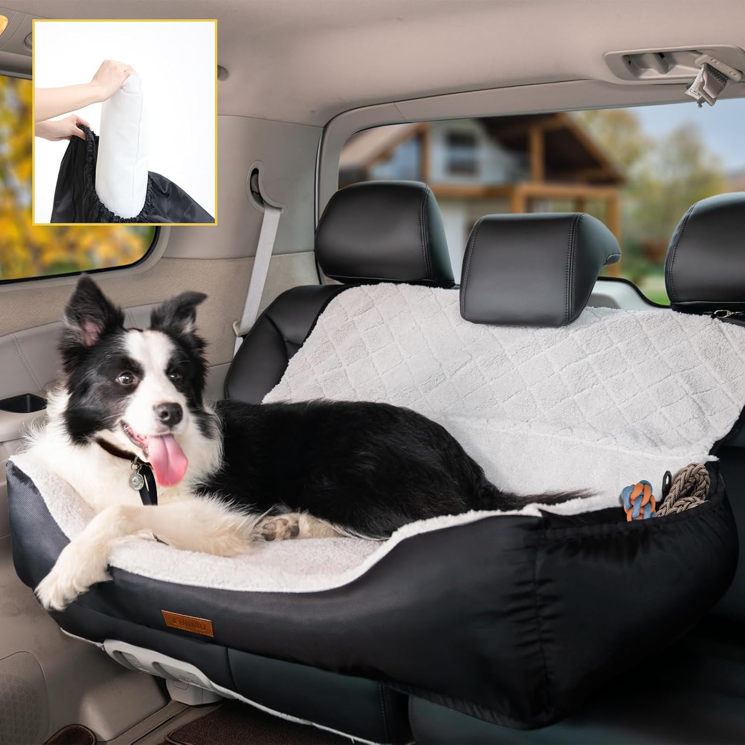 FUNNIU Dog Car Seat, Pet Car Seat for Medium/Large Dogs or Two Small Dogs, Dog Car
