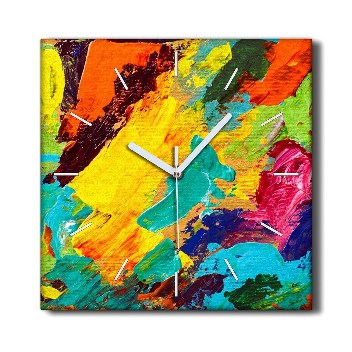 Horloge murale toile 30x30cm peinture colorée salon sans tic-tac Coloray