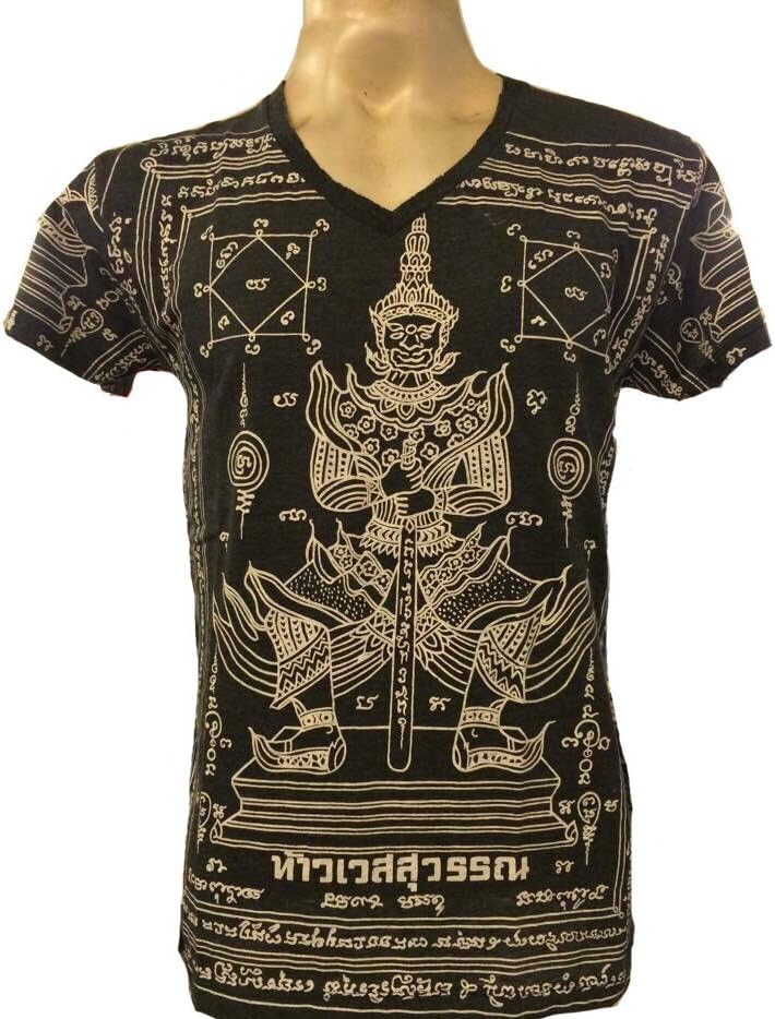 MTF Thai Tattoo Sak Yant Yantra Magic PHA Yan Talisman Taovassuwan Buddha Muay Thai Amulet T-Shirt Black - Size L