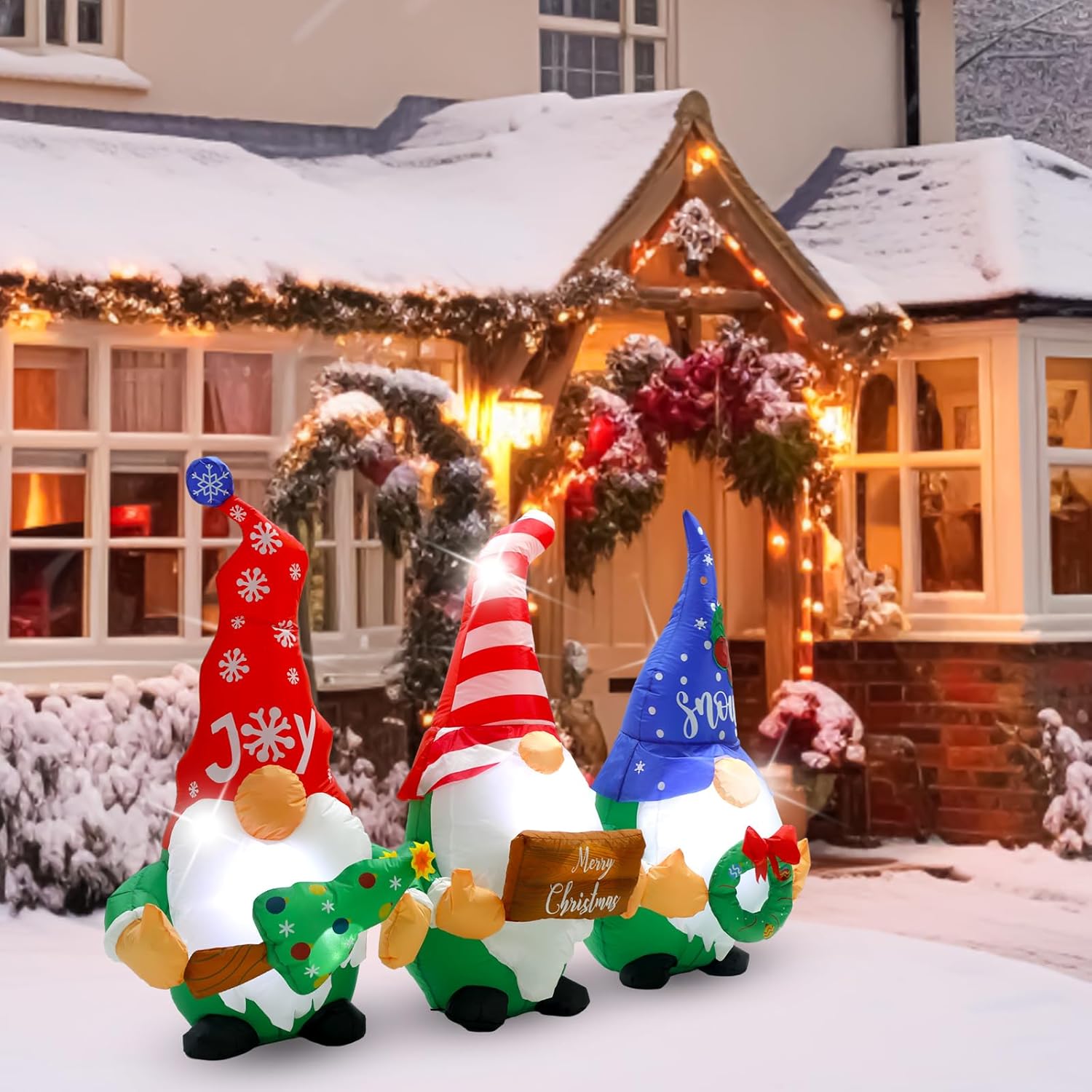 Sosation 7 FT Christmas Inflatable Gnome Outdoor Decoration, Merry Christmas Blow Up Yard Decor with Built-in LED Lights for for Lawn Garden Patio Holiday New Year Party