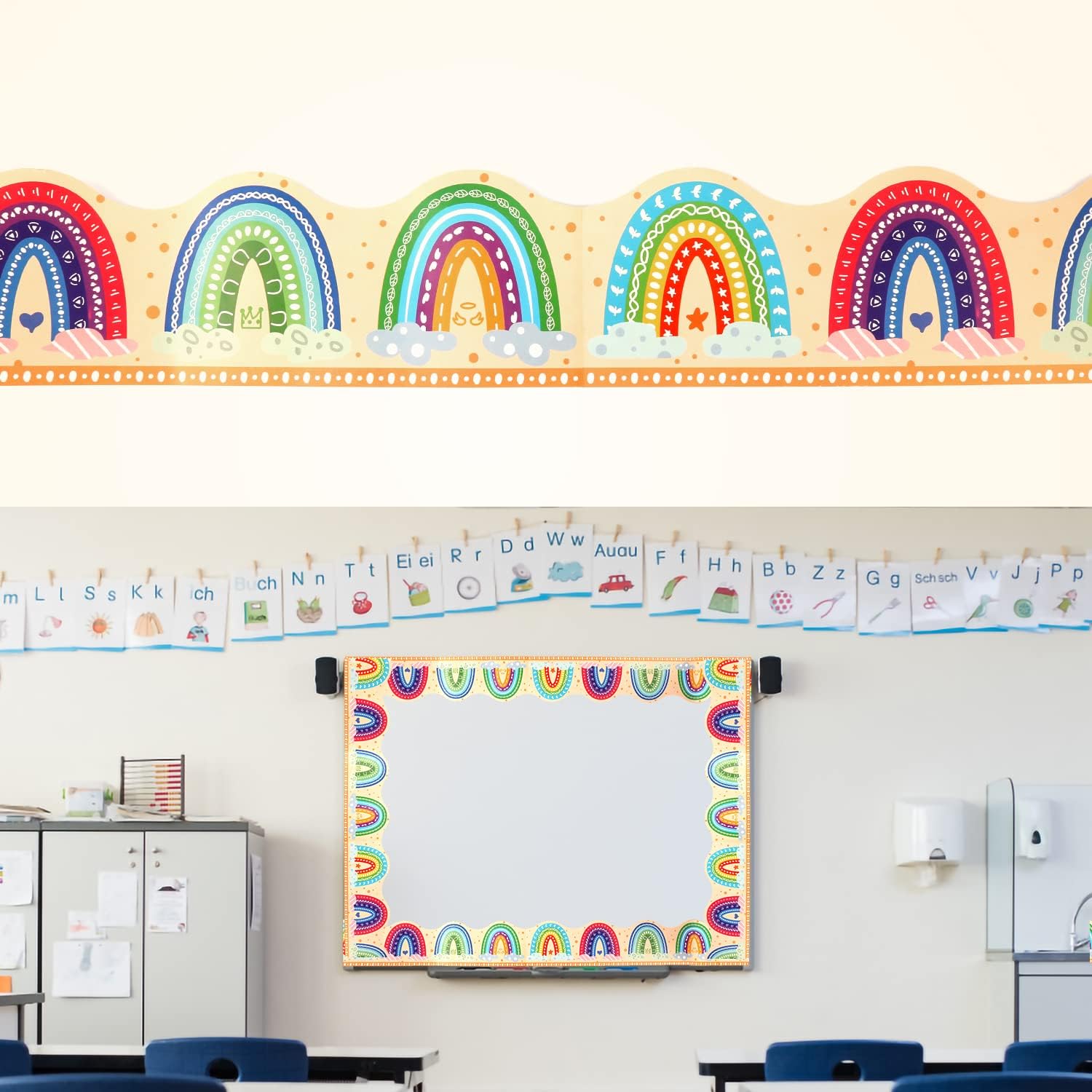 SAVITA 52.5ft Rainbow Bulletin Board Borders, Rainbow Border Trim Paper
