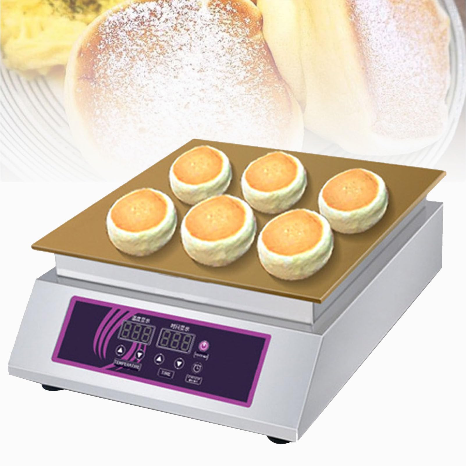 HTTGDGDH Commercial Pancake Maker, Commercial Non-Stick Souffle Maker Machine 60-240℃ Temp Control Electric Muffin Maker Stainless Steel For Home Kitchen,Singlehead