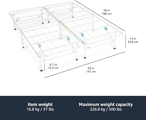 Miniatura 10 de Amazon Basics Base de cama de plataforma matrimonial, metal plegable, instalación sin herramientas, 14 pulgadas de alto, color blanco