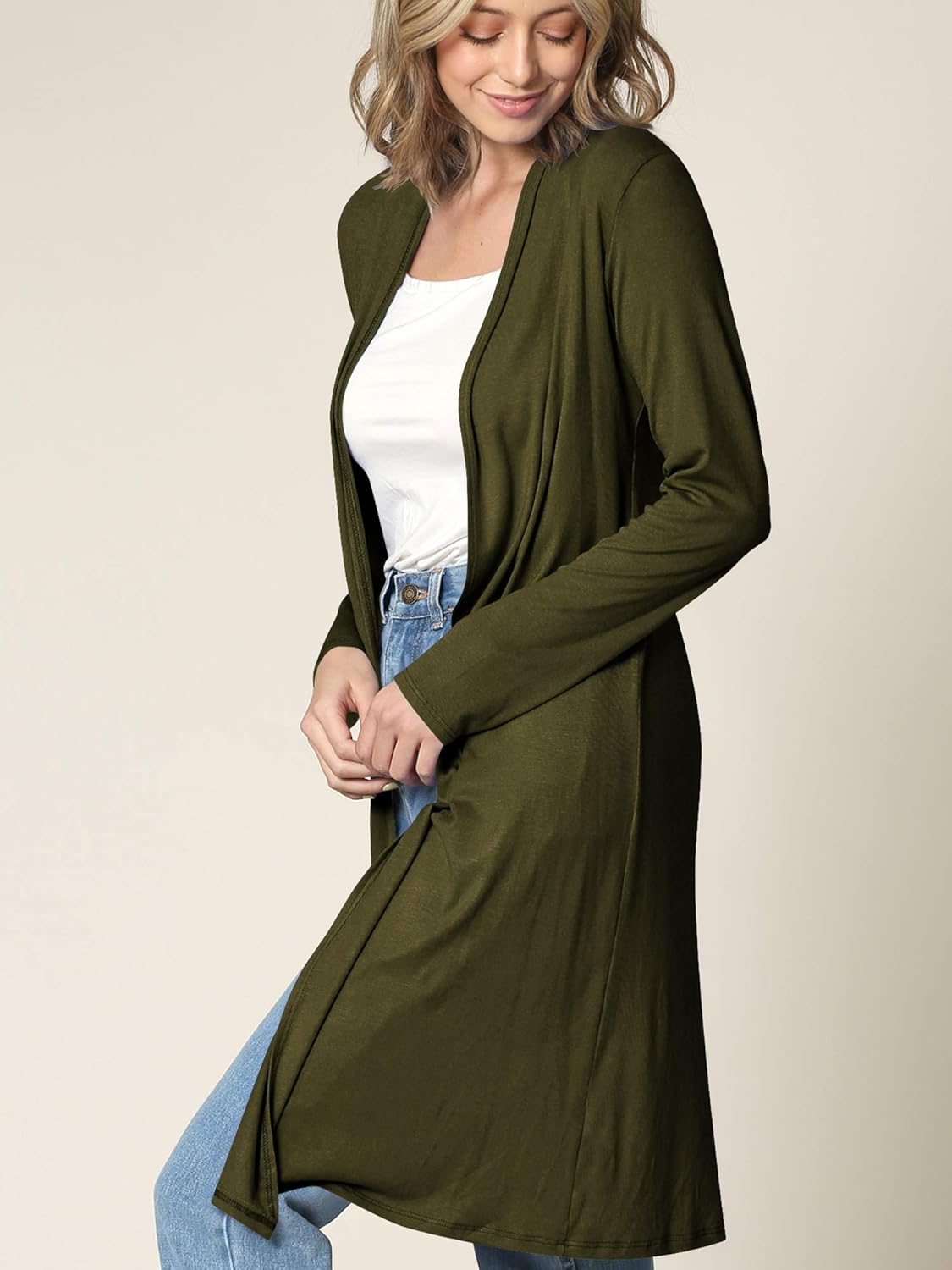 Made By Johnny Women's Solid Long Sleeve Open Front Drape Long Cardigan Duster - Comfortable & Stylish Outerwear - Image 2