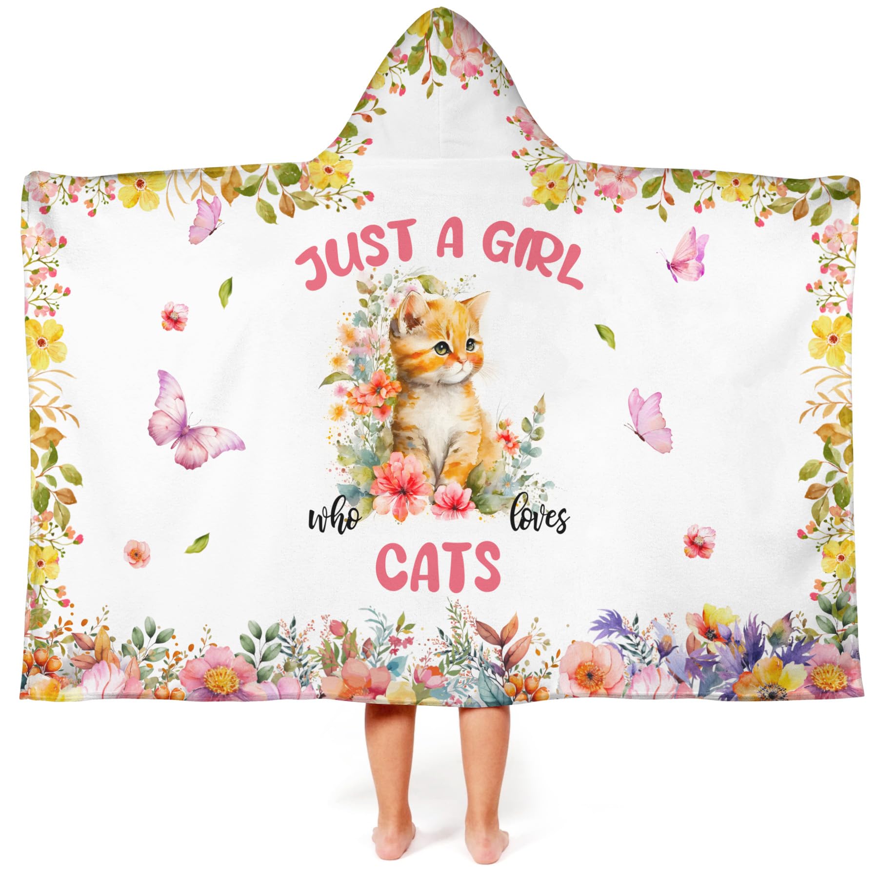 Caiibaoob Cat Hooded Bath Towels for Girls,Soft Cotton Swimming Shower Beach Blanket (Cat)