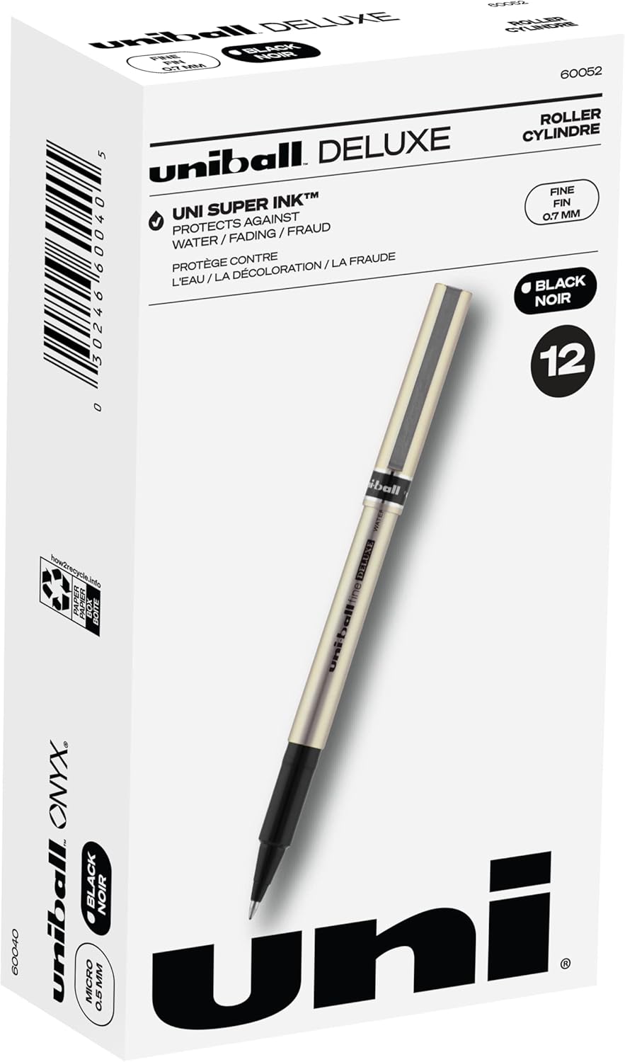uniball Deluxe Rollerball Pens, Fine Point (0.7mm), Black, 12 Count