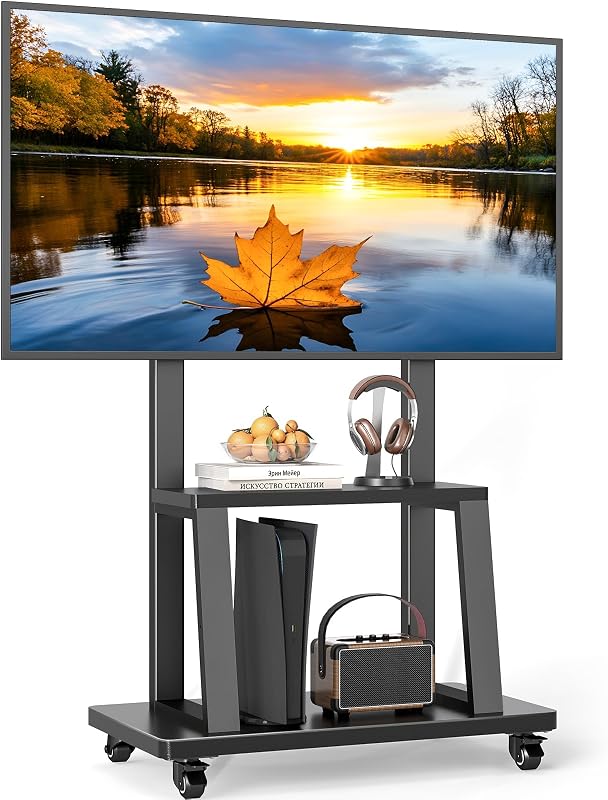 Rfiver Mobile TV Cart Rolling TV Stand for 37-75 inch TVs Up to 150lbs