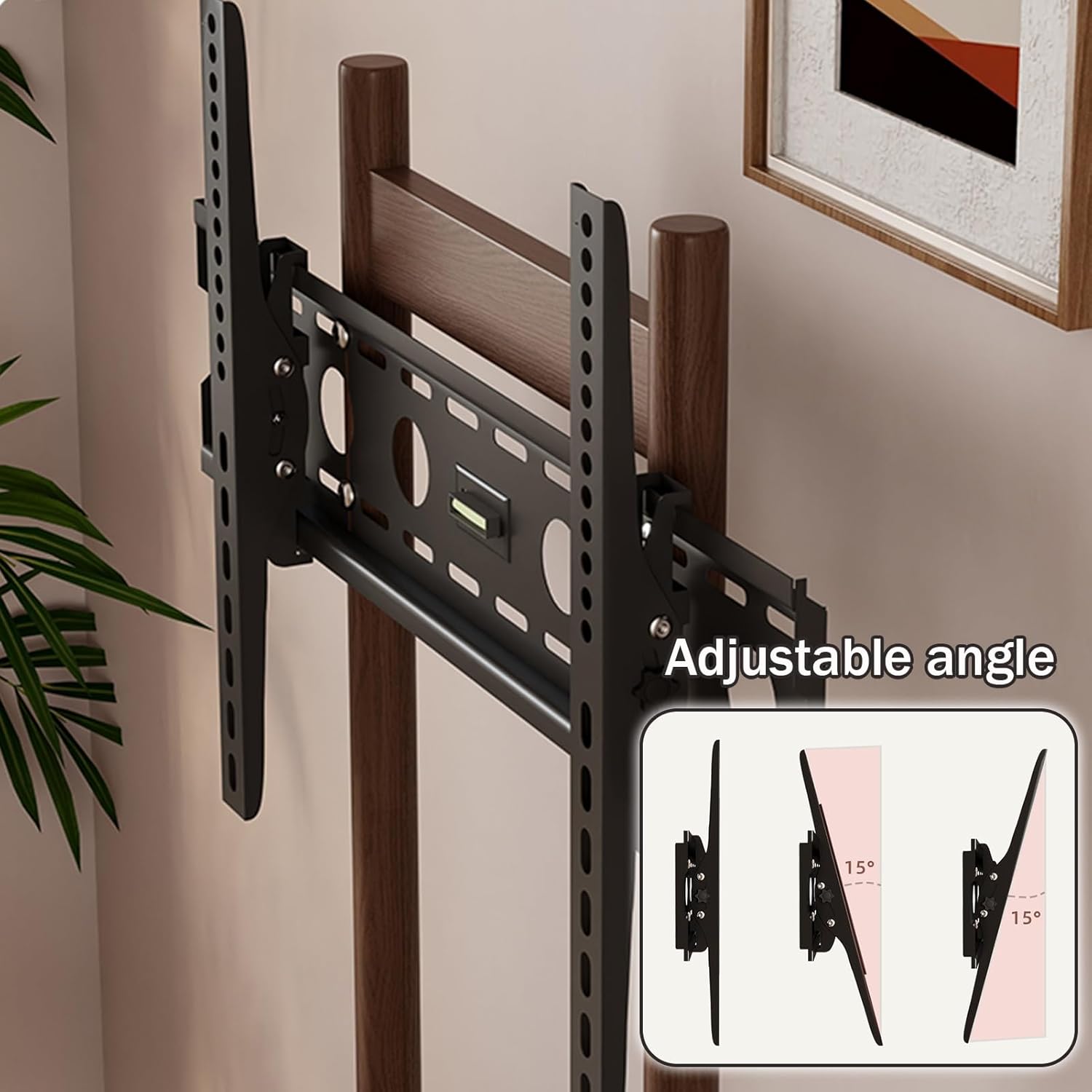 Mobile TV Stand, Mobile TV Cart on Wheels, Rolling TV Stand with 15° Tilt, Wooden Rolling TV Cart with Shelf, Floor TV Stand fit Corner, Bedroom, Outdoor(39.3in/100cm)