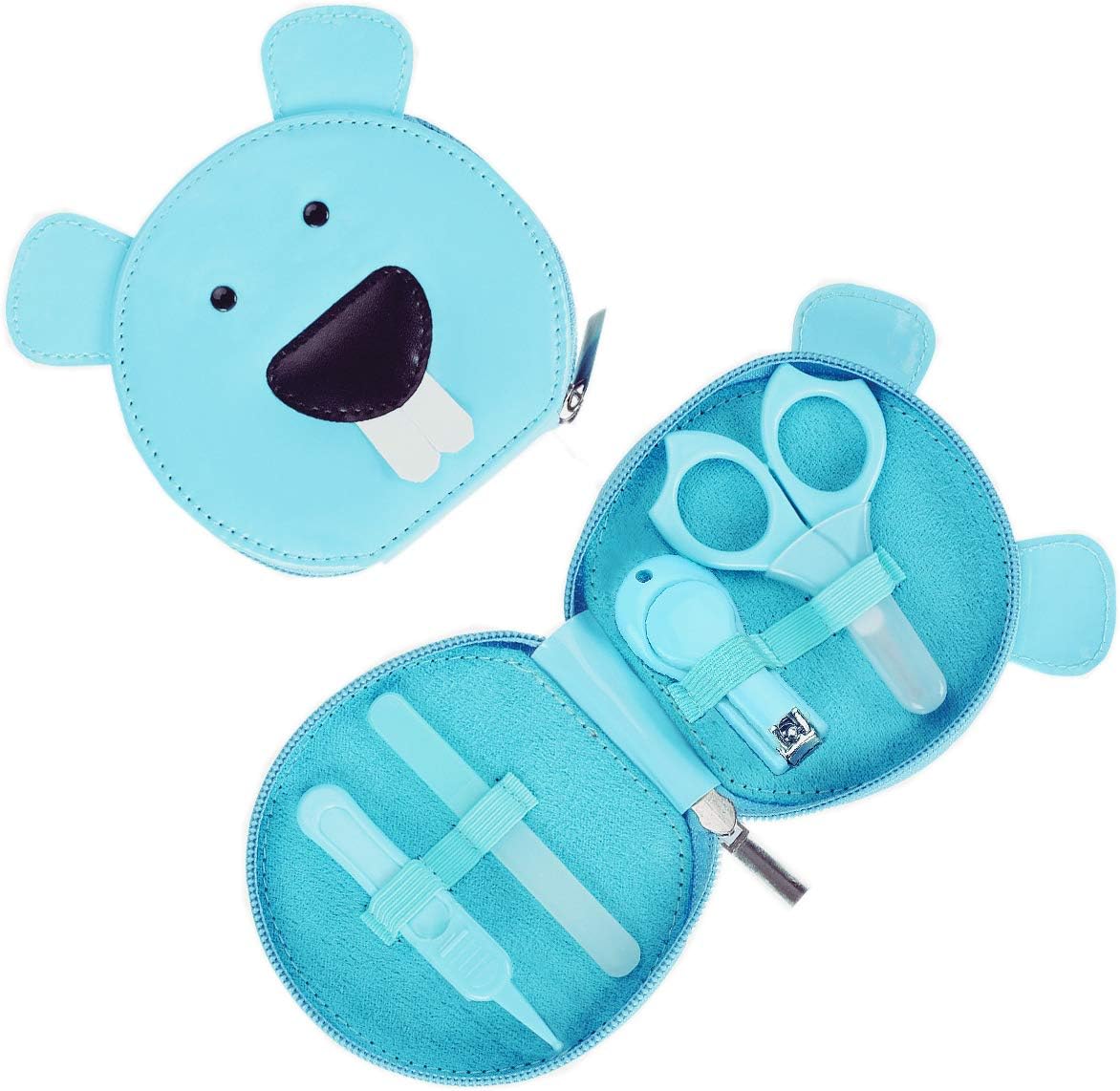 Livememory Babies Manicure Set Infant Nail Clipper Set with Scissors & File & Nasal Tweezers - 4 Piece - Blue