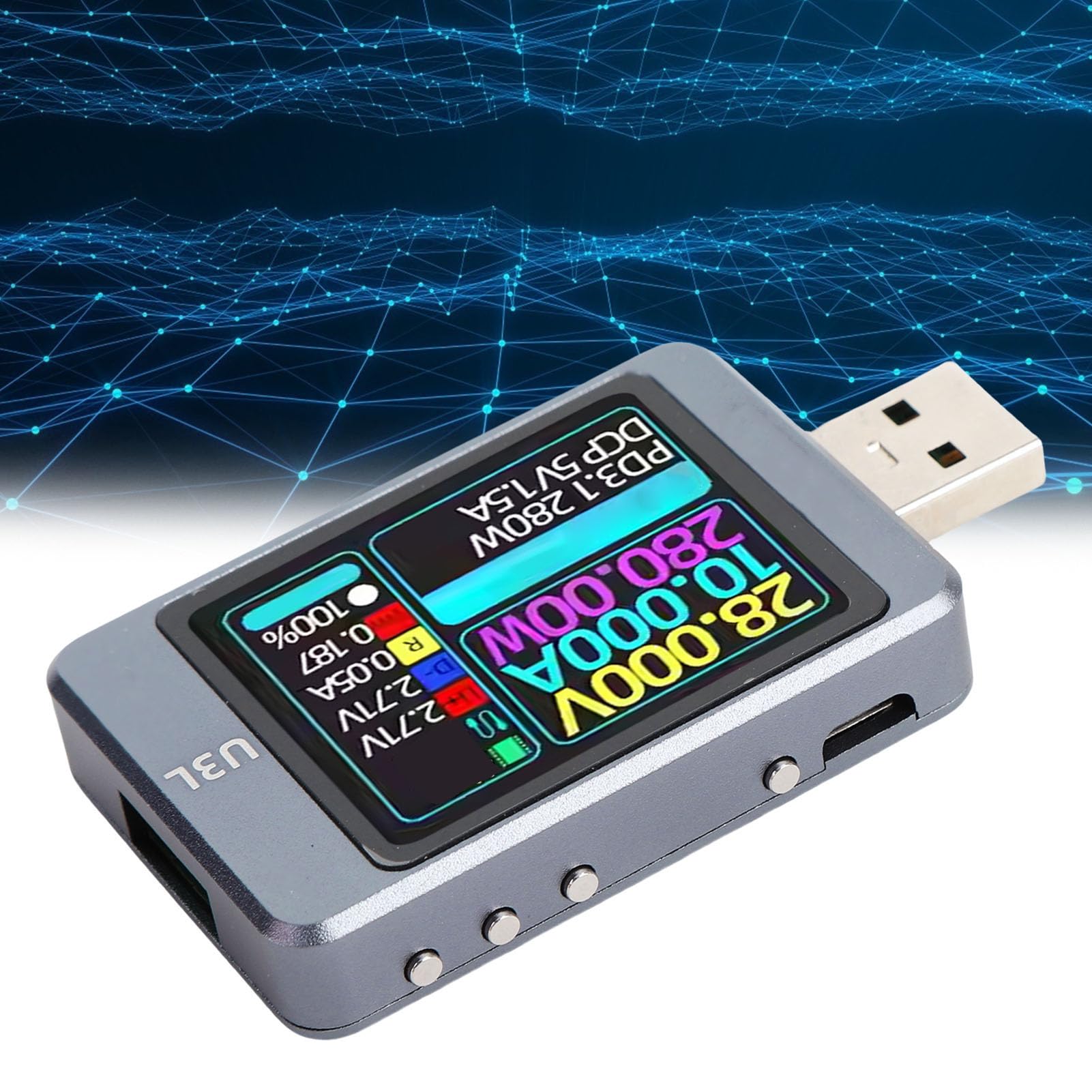 Ausla Miernik Mocy Testera USB, Multimetr USB z Wykrywaniem Protokołu Szybkiego ładowania, Potężny Procesor, Wykrywanie Informacji o Kablach Danych, Obudowa ze Stopu Aluminium, dla Napięcia Prądu