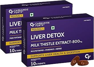 Carbamide Forte Liver Support Supplement with Milk Thistle Extract 800mg (30:1), Multivitamins & Amino Acid | Liver Detox Supplement 10 Veg Tablets (Pack of 2)