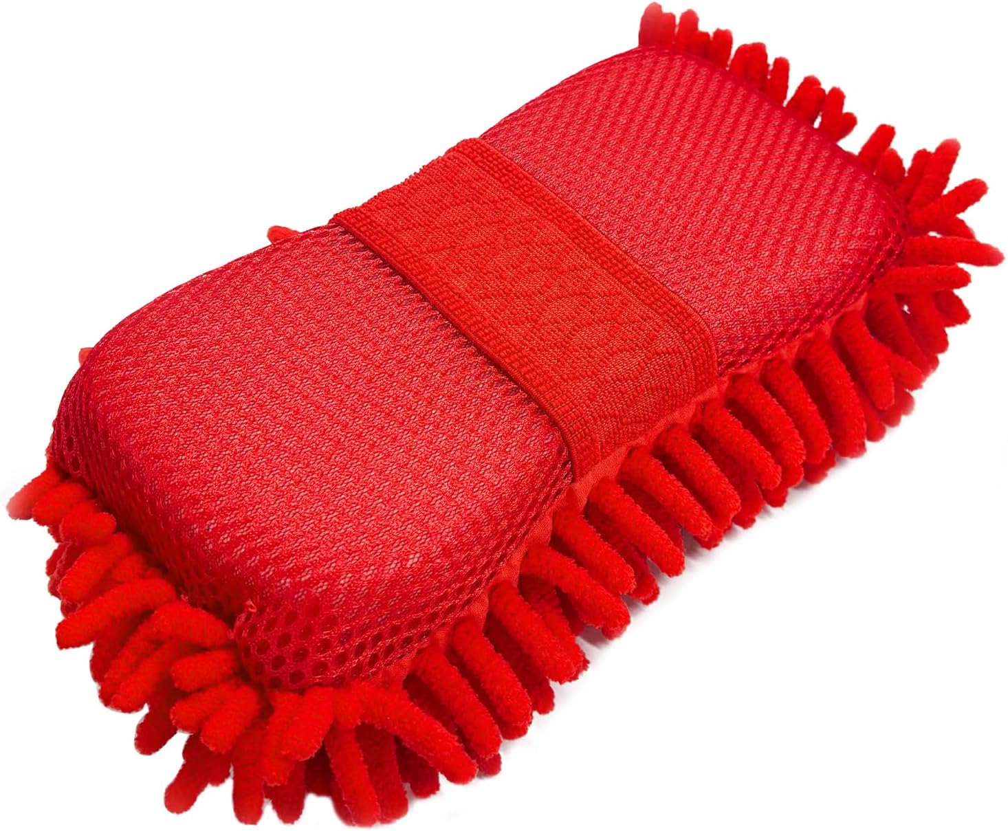 Microfiber Car Wash Sponge, Scratch-Free Vehicle Washing Mitt with Chenille & Mesh Sides, Highly Absorbent Sponge Lint-Free Cleaning Tool for Car Washing & Detailing (Orange)