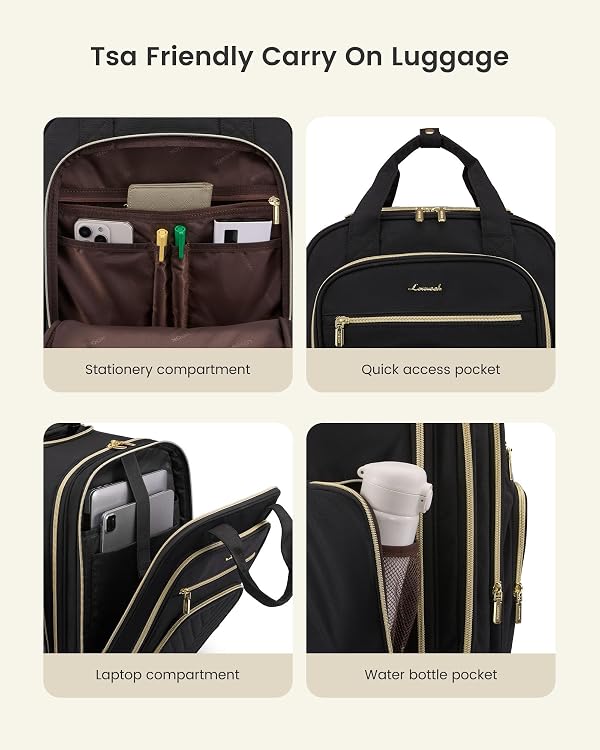 LOVEVOOK Underseat Carry On Luggage with Wheels, Stylish Under Seat Luggage with Giant Tumbler Holder Pocket, Soft Sided Small Suitcase for Travel, Work by LOVEVOOK - Used condition - Image 6