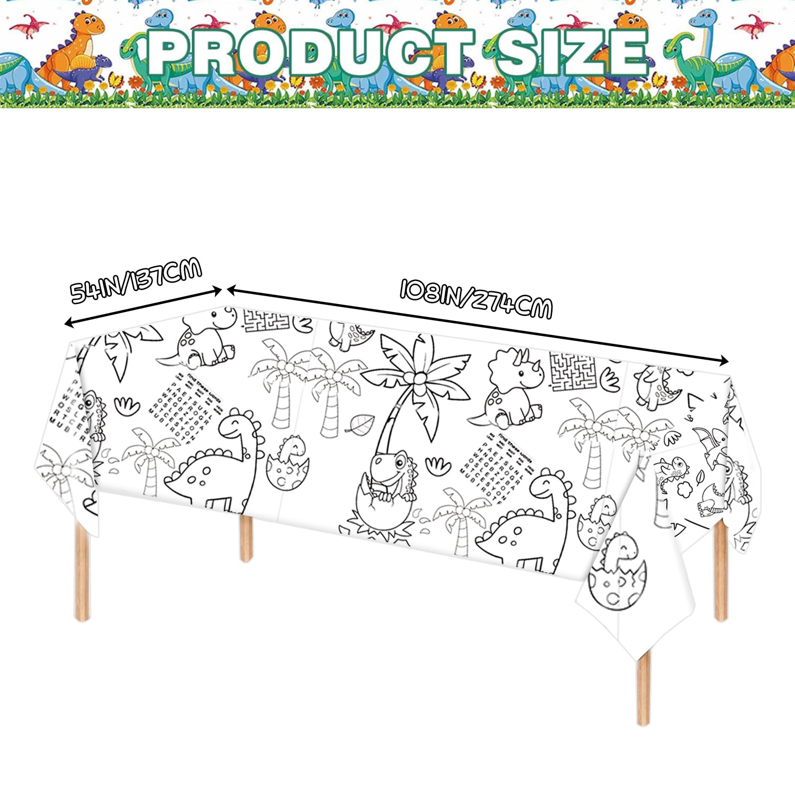 Dinosaur Giant Colouring Table Cloth for Kids,137*274cm Dinosaur Colouring Poster Tablecloth Colouring Books Table Cover for Girls Boys School Party Poster Educational Doodle Art Activity Game - Image 2
