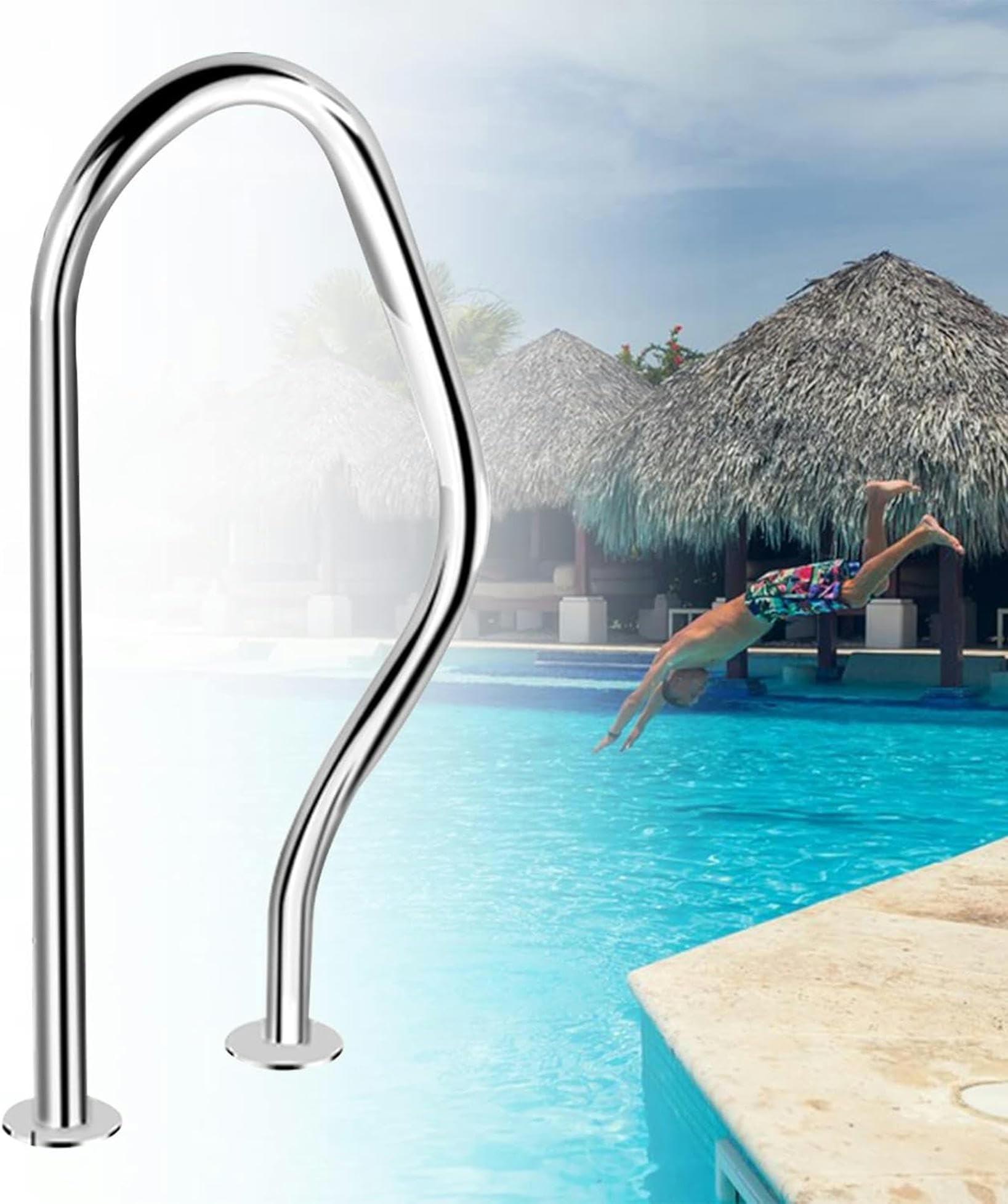 Main courante de piscine pour entrée sécurisée de bassin creusé et montage rapide
