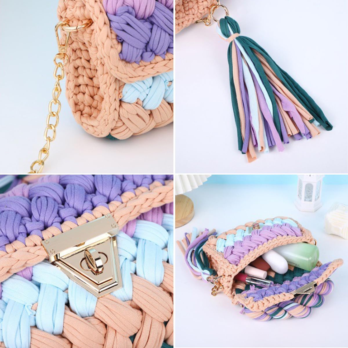 Bolso de mano para mujer, tejido a mano, de ganchillo, bolso de hombro cruzado de ganchillo para bricolaje, bolso de mano tejido de punto, bolso de noche