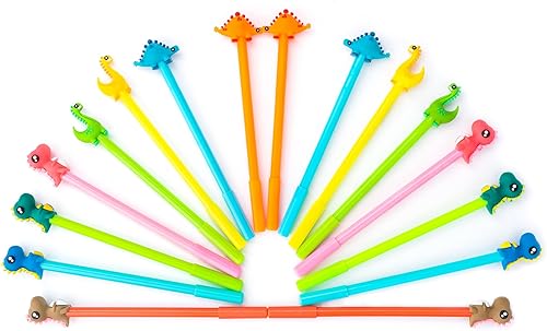 Miniatura 2 de Bonitos bolígrafos de tinta negra de dinosaurio, divertidos bolígrafos de gel de escritura kawaii para niños, suministros escolares de oficina,