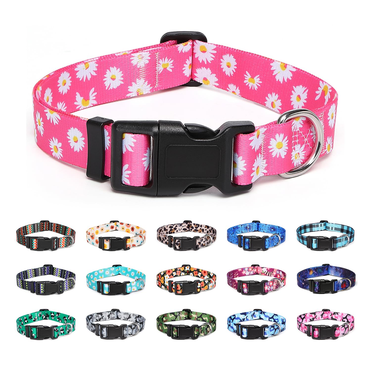 Suredoo Collare per Cani, Nylon Morbido Regolabile Collari per Cani, Gatti, Cuccioli di Taglia Piccola Media Grande (S, Rosa Margherita)