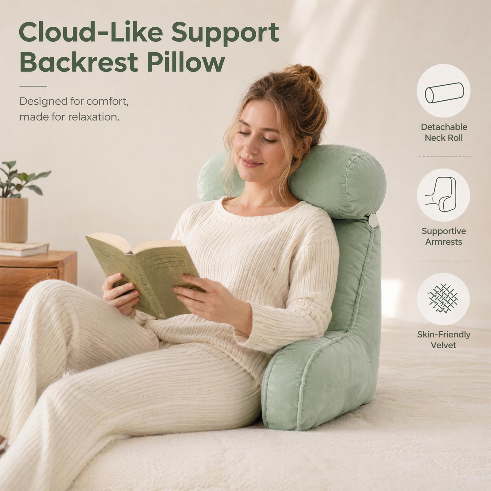 Cuscino per la schiena, cuscino da lettura extra grande con custodia rimovibile, cuscino ergonomico per letto/divano, adatto per guardare la TV, leggere e giocare con i telefoni cellulari a letto