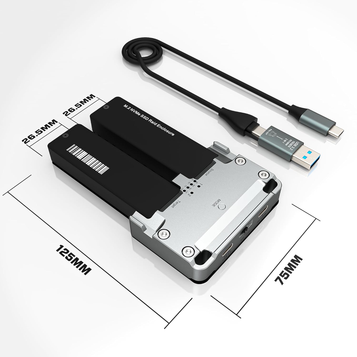 M.2 SSD Enclosure Offline Cloning M.2 Dual Disk Array NVME/SATA Enclosure 8T PD100W 10Gbps SSD Docking Station Reader