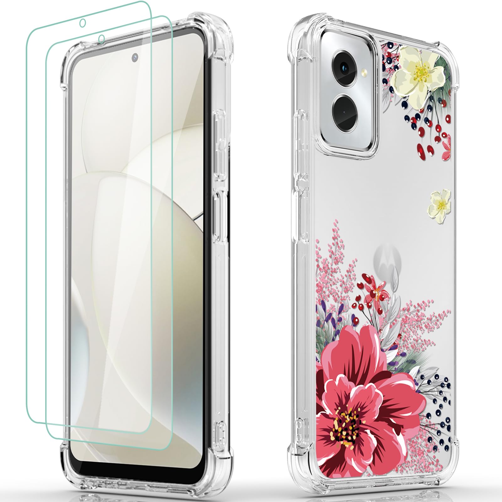 for Moto G Power 5G 2024 Case: Women Girls Flower Floral with Screen Protector Flexible TPU Rubber Phone Cover Case for Motorola Moto G Power 5G 2024(