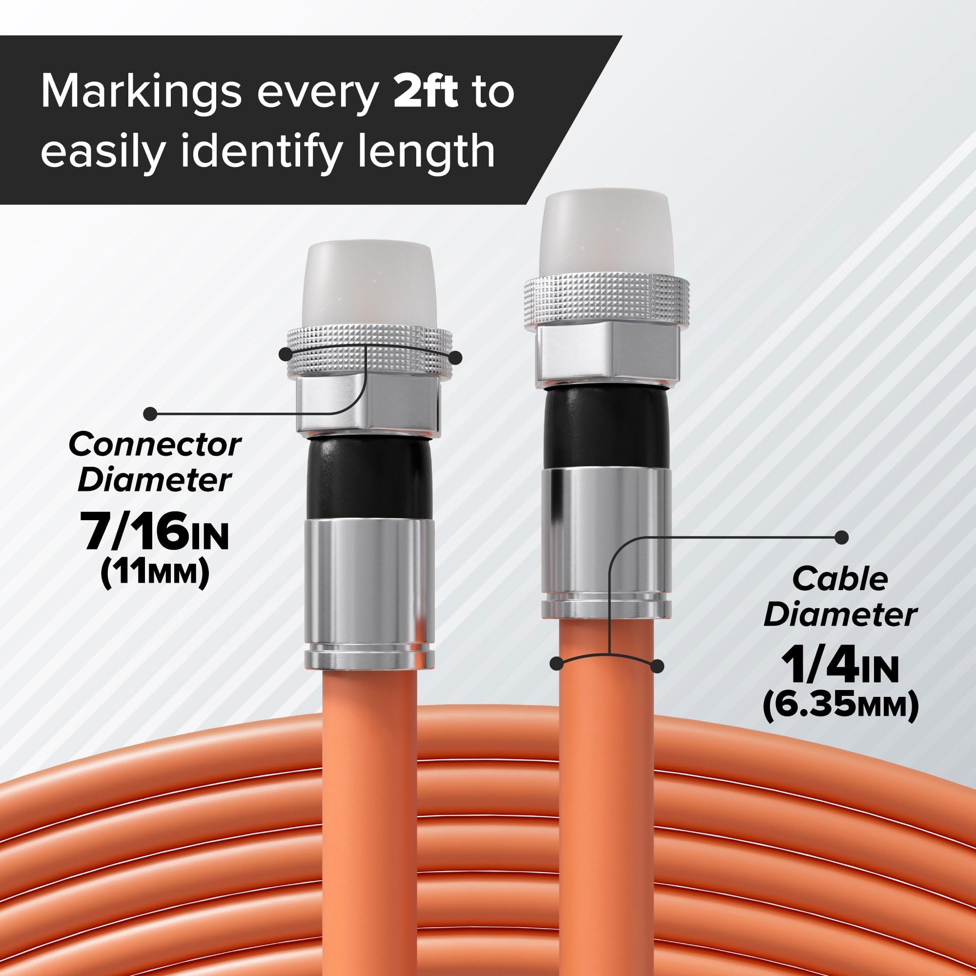 Nero RG6 cavo coassiale (cavo coassiale), Made in the USA, con connettori a compressione, F81/RF, digitale coassiale per audio/video, Cabletv, antenna, e satellite, CL2 125 ft Orange - Direct Burial