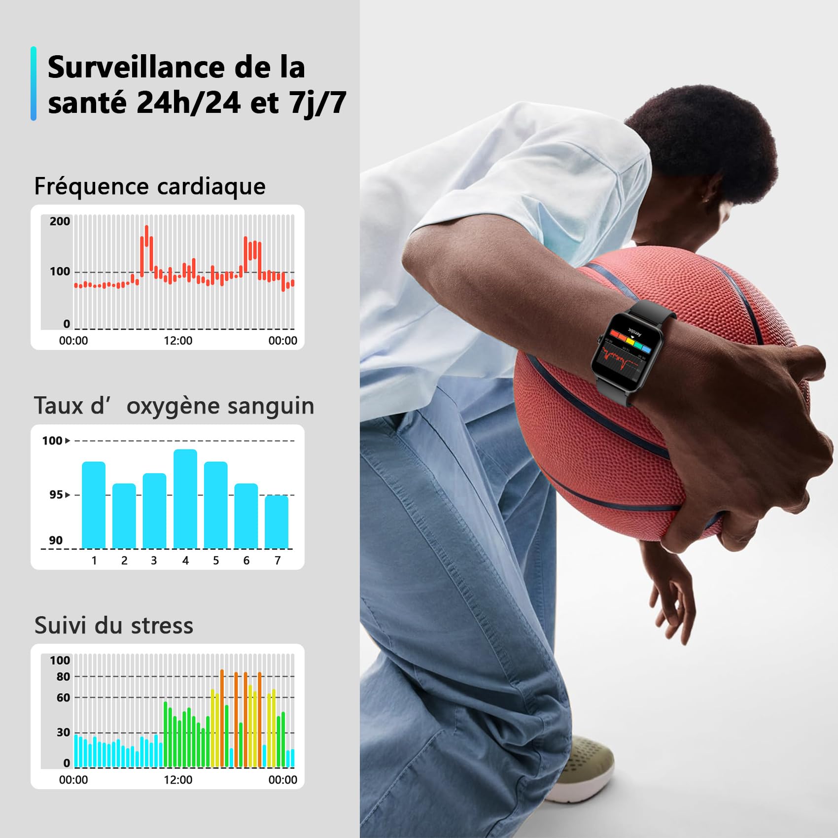 Blackview Montre Connectée Homme Femme, 5.3 Appel Bluetooth, Bleu poudré