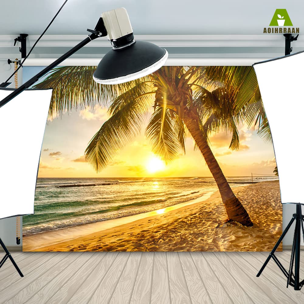 Aoihrraan 3x2m Summer Tropical Beach Backdrop Palm Trees Seaside Sunset Ocean Landscape Photography Background Summer Camp Wedding Video Party Decoration Kids Adults Portrait Photo Studio Props - Image 4