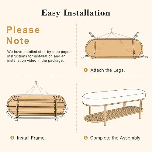 Miniatura 8 de Banco al final de la cama, asiento otomano tapizado copetudo para dormitorio, banco de entrada de 42 pulgadas de largo con patas de madera maciza