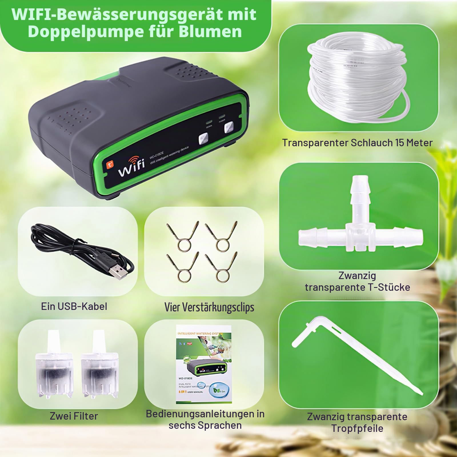 BewäSserungssystem Mit Doppelte Pumpe, Wifi Automatische BewäSserung, Diy TropfbewäSserungsset Gesteuert üBer App, BewäSsern Sie 20 Pflanzen Einmal, FüR Balkon KüBelpflanzen